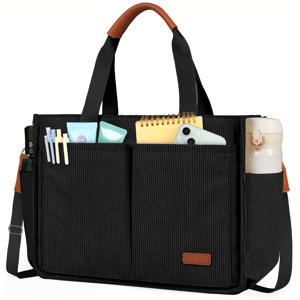 TEMU 여성용 LUBARDY 대용량 코듀로이 토트백 - 가벼우면서 스타일리시한 숄더 & 크로스바디 지퍼 포켓, 폴리에스테르 안감, TSA 준수, 교사, 간호사, 직장, 여행에 이상적 - 블랙, 핸드백, 캐주얼, LUBARDY|노트북파우치