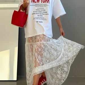 TEMU 여성용 시스루 하이웨이스트 미디 스커트 - 레이스 같은 질감의 루즈핏 우아한 폴리에스터, 캐주얼 및 정장용 솔리드 컬러 올시즌 착용
