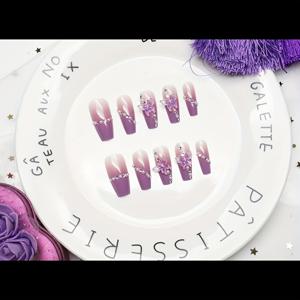 TEMU 퍼플 고급 웨어 네일 완성형 네일 패치 롱 발레 네일 화이트 네일 패치 네일 패치