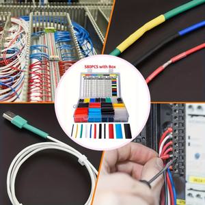 TEMU 580개/세트 열수축 케이블 슬리브 키트 - 전문가용 전선 절연재, 수축 비율 2:1, 내구성 폴리올레핀, 다양한 사이즈, UMLIFE