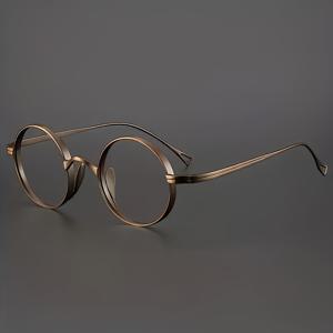 TEMU 라운드 프레임의 초경량 순수 티타늄 안경 한 쌍, 캐주얼하고 패셔너블한 학교 스타일에 완벽하며 일상복으로 적합