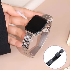 TEMU Apple Watch 모델 1부터 10, SE 및 Ultra 포함, 38~49MM 사이즈로 제공되는 스테인리스 스틸 메시 밴드, 남녀공용, 버클 디자인.