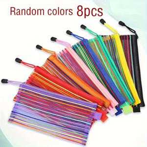 TEMU 8개 세트 A6 지퍼 메쉬 백 - 다기능 수납 여행 가방, 문구류, 교실용품, 화장품 및 퍼즐 보관에 적합한 내구성 나일론 소재