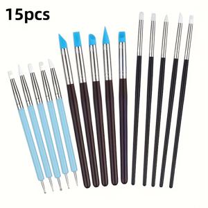 TEMU 15개/세트 실리콘 조각 도구 세트, 도예 및 점토 모델링 도구, 네일 아트 및 페인팅용 엠보싱 & 도팅 도구, 공예 용품