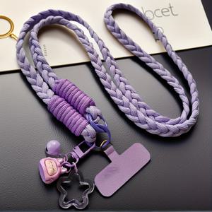 TEMU 여성용 조절 가능한 브레이디드 크로스바디 폰 스트랩 - 곰 장식, 야외 여행용 긴 손잡이 방지 스트랩, 내구성 있는 금속 클립 & 메탈 끈 (블루/화이트), 핸즈프리 숄더/허리 가방 스트랩, 휴대폰 액세서리, 튼튼한 메탈 클립