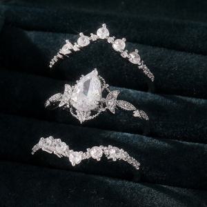 TEMU 3개 세트 레트로 합성 보석 반지, 빈티지 아트 장식 선물, 스테이킹된 합성 지르코니아 크레센트 반지