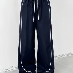 TEMU 여성 컬러 블록 드로스트링 와이드 레그 캐주얼 팬츠