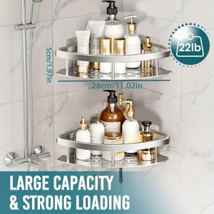 TEMU 글레이셔 실버리 이중층 샤워선반, 스페이스알루미늄 헤비듀티 욕실 수납장 - 주방 & 홈데코용, 공간절약형 선반, 현대적인 욕실액세서리, 슬림한 디자인, 고품질메탈, 내식성랙, 벽걸이 수납정리함, 소형거주민&아파트생활에 최적