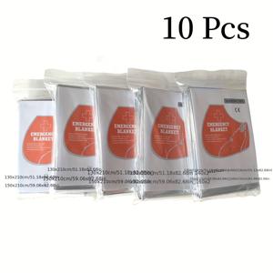 TEMU 10개 세트 헤비듀티 PET 야외용 보온 담요 - 엑스트라 라지 52x82인치, 후드 & 반사 스트립 포함, 캠핑, 하이킹용 가볍고 컴팩트 - 내구성 있는 휴대용 담요, 야외 모험, 캠핑 필수품, 하이킹 장비|텐트