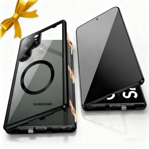 TEMU 휴대폰 케이스 - 삼성 S25Ultra 24 23 22 21 20 25FE 25 Edge 25Plus용 자석 방범 케이스 - 자석 킹 백 자석 링 무선 충전 호환, 내장형 프라이버시 강화 유리, 알루미늄 프레임, 렌즈 커버, 잠금 디자인|폰케이스|케이스