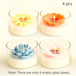 TEMU 4개 열투명 빈 유리컵, 향초 그릇, 붕규산 유리 그릇, 디저트 그릇, 아로마테라피 유리 캔들 홀더, 침실 향기 장식 창의적인 장식품, 화분 모래 아트 창작 그릇, 수제 DIY 향초컵, 거실 침실 탁상 장식, 가정용 중앙 장식품, 휴일 선물, 결혼식 로맨틱한 분위기의 캔들 용기, 축제 장식