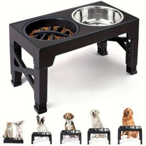 TEMU 애완동물 리프팅 볼, 높이 조절 가능 고양이 볼, 스테인리스 스틸 수직형 구토 방지 강아지 볼, 듀얼 급식 물통, 인체공학적 높이 조절 피더 스탠드가 있는 애완동물 볼