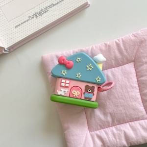 TEMU 3D 귀여운 카툰 베어 하우스 소프트 블루투스 헤드셋 케이스 - 에어팟 4 2024, 3 프로, 2 무선 이어폰 커버 펀다