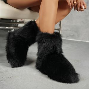 TEMU 여성용 겨울 부츠 - 인조 퍼 포함, 따뜻한 라운드 토 미드 캐프 스노우 부츠, 부드러운 소재 상단 & 밑창, 아이스, 눈길, 캐주얼 착용에 적합한 편안한 날씨용 신발