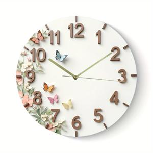 TEMU 2D 플랫, 나비와 꽃 디자인의 2D 플랫 벽시계 - 배터리 작동(AA 미포함) - 현대적인 라운드 아크릴 시계 거실, 주방, 현관용 - 완벽한 부활절 또는 할로윈 선물, 시계 벽 장식, 우아한 시간계