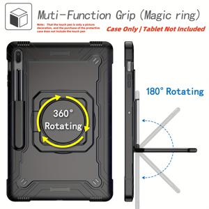 TEMU 갤럭시 탭 S7 FE/S8 Plus/S7 PLUS 12.4인치 보호 케이스, 360도 회전 킥스탠드, 강력한 충격 방지 디자인, 내장 스탠드, T730/T735/T970 모델용 휴대용 숄더 스트랩 포함