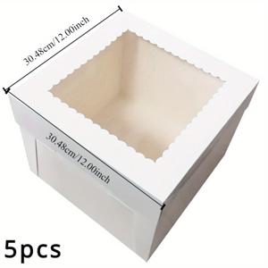 TEMU 5개 흰색 종이판 빵집 상자 투명 창문 포함 - 케이크, 페이스트리, 빵집 간식을 위한 키 큰 케이크 포장 상자 스티커 포함 - 생일, 결혼식, 선물용 내구성 종이 케이크 용기
