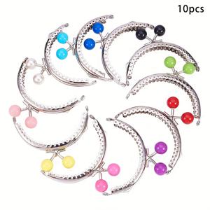 TEMU 1세트 10개 철제 지갑 프레임 (손잡이 포함), 키스 클라스프 잠금장치, 둥근 아크릴 비즈, 아치형 디자인, 실버 혼합 컬러, 사이즈 68x85~87x11mm, 구멍: 1.5mm, DIY 지갑 만들기