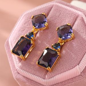 TEMU 요요 여성용 - 도금된 사각 합성 지르코니아 펜던트 귀걸이 - 우아하고 고급스러운 반짝이는 사각 드롭 주얼리, 아내에게 적합한 연중 착용 가능한 선물, 결혼식, 파티 및 일상 장소용 ( 데이 선물)