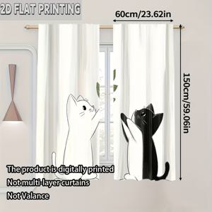 TEMU 2개 세트 기발한 고양이 패턴 커튼 - 내구성 있는 폴리에스터, 열 절연, 침실 및 거실 장식용 방암, 로드 포켓 디자인, 빛 차단, 손세탁 전용, 거실용 커튼