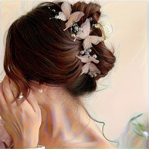 TEMU (5가지 색상 선택 가능) 초고급 여성 스타일 상어 클립, 달콤하고 귀여운 뒷머리 머리핀, 우아한 탑 클립 헤어 액세서리