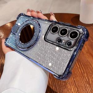 TEMU 글리터 매그네틱 폰 케이스 - 삼성 갤럭시 S25U, S24 플러스, 새로운 디자인 여성용 커버 (메이크업 미러 & 풀 코너 보호) – 갤럭시 S23 울트라 & S22 안티드롭 럭셔리 보호 케이스