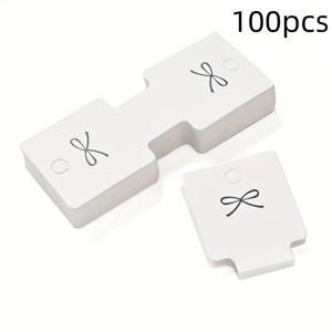 TEMU 100개 화이트 & 보우노트 프린트 라운드 스퀘어 주얼리 디스플레이 카드 - 팔찌, 목걸이, 헤어밴드 및 공예품 포장용, 비즈니스 및 소매에 이상적