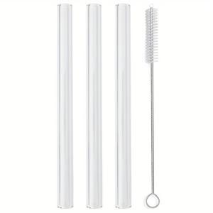 TEMU 4개 세트 고강도 보로실리케이트 유리 재사용 가능 빨대, 7.87인치 x 12mm 스무디 밀크쉐이크 버블티용 바 액세서리, 파티 용품, 주방 소품