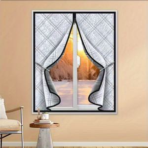 TEMU 겨울용 지퍼형 단열 커튼, 열과 바람을 차단하도록 설계되었으며, 방한 및 단열에 적합하며, 스크린 창문에도 적용 가능하며, 그늘 및 방음 효과 제공