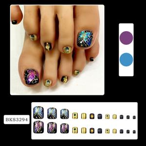 TEMU 블루 & 퍼플 나비 디자인 프렌치 프레스온 발톱 24개 세트 - 짧은 스퀘어 인조 네일, 광택 마감, 젤리 글루 및 네일 파일 포함, 집에서 쉬운 매니큐어용, 우아한 네일 아트 액세서리 | 광택 마감 네일, 네일 액세서리