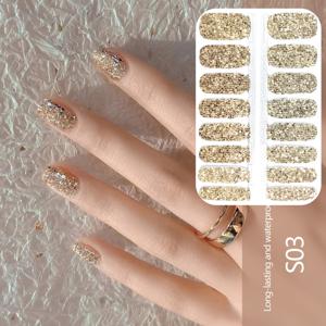 TEMU 가을, 겨울용 샴페인 컬러 & 로맨틱 다크 레드 글리터 젤 네일 스티커 (네일 파일 포함, 염색 불필요)