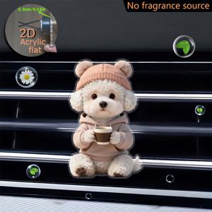 TEMU 2D 플랫, 2D 플랫 1개 귀여운 피그미 베어 에어벤트 클립 - 핑크 비니 & 커피 테마 아크릴 차량용 디퓨저 (향기 미포함) | DIY 에센셜 오일 호환 대시보드 장식, 가벼운 베어 모양 차량 액세서리, 대부분의 에어벤트용, 2D 플랫
