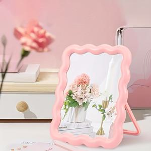 TEMU 웨이브형 화장대 거울 - 휴대용 접이식 여행용 메이크업 거울, 스탠딩 & 걸이형, 귀여운 컴팩트 디자인, 6.7x5.3인치, 홈, 드레싱 테이블, 침실, 욕실용 - 이상적