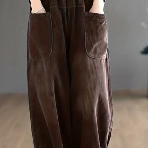 TEMU 코듀로이 하렘 팬츠 - 솔리드 컬러 캐주얼 바지, 포켓 디자인, 사계절 세탁 가능한 코듀로이 팬츠, 데님 레이어링 또는 단독 착용, 신축성 없는 편안한 핏
