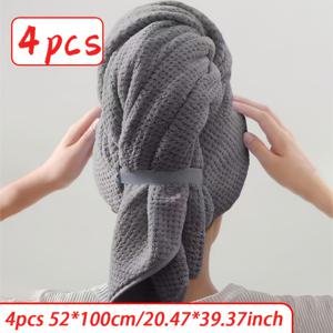 TEMU 4개 세트 모던 솔리드 컬러 파인애플 패턴 헤어 타월, 코랄 흡수력 좋은 부드러운 피부 친화적 헤어 터번, 내구성 좋은 욕실 액세서리