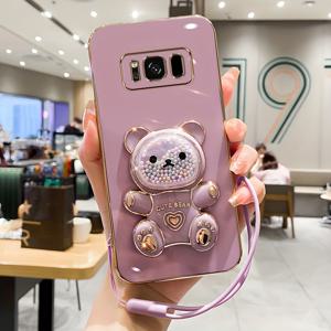 TEMU 폰 케이스: 캔디 베어 스탠드 스트랩 갤럭시 S8/노트 9/노트 8 케이스, 방탄 충격 방지 도금 소프트 케이스