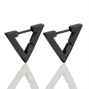 TEMU 스테인리스 스틸 삼각형 후프 허기 귀걸이 2개, 광택 마감 주얼리, 여성, 남성, 소녀를 위한 선물용으로 적합