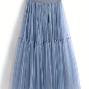 TEMU 우아한 하이웨이스트 A라인 투일 스커트 - 레이어가 있는 라이트 블루, 플로우이 & 레이어드 디자인, 모든 계절에 완벽한, 올시즌 스커트 | 레이어드 스커트 | 라이트 블루 스커트