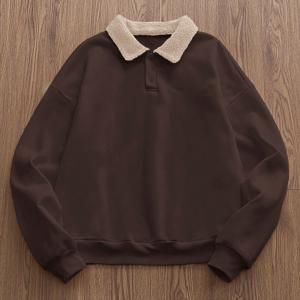 TEMU 남성용 칼라 컬러 블록 스웨트셔츠, 가을/겨울 스타일리시 캐주얼 외출을 위한 니트