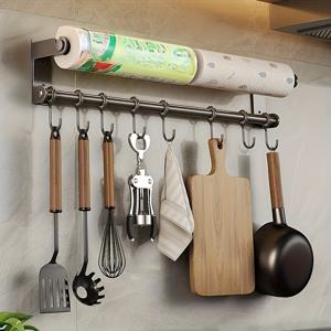 TEMU 현대적인 주방에 어울리는 8개의 후크가 있는 스테인리스 스틸 주방용품 정리대 - 벽걸이형 냄비, 팬, 조리도구 정리용 세이빙 주방 정리 및 보관 용품