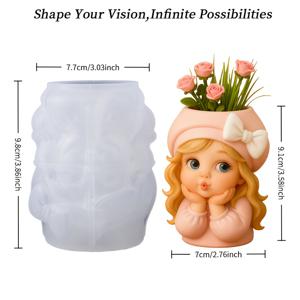 TEMU 이 실리콘 레진 몰드는 귀여운 작은 화분 디자인으로, 사랑스러운 피규어와 리본 장식이 함께 제공됩니다. 탈지가 용이하며, 석고 장식품, 보관 용기 또는 레진 화분 제작에 재사용할 수 있습니다. 다양한 용도로 적합합니다.