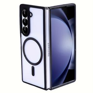 TEMU 휴대폰 케이스 - 2-In-1 마그네틱 무선 충전 보호 케이스, 삼성 갤럭시 Z 폴드 5/폴드 6 호환, 7인치 무광 블랙/투명한 통합 디자인