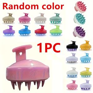 TEMU 수동 두피 마사지기 소프트 실리콘 샴푸 브러시 - 인체공학적 손잡이와 부드러운 각질 제거용 헤어 클렌징 빗, 랜덤 컬러 디자인