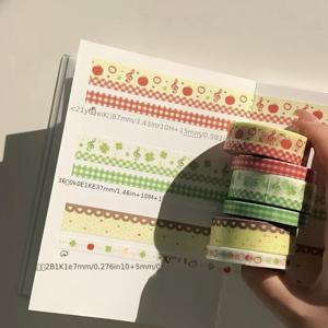 TEMU 일기 꾸미기용 한국 스타일 Ins Apple 4잎 클로버와 와시 테이프 6개 세트. 패치워크 격자 무늬와 물방울 무늬가 특징이며 프로젝트에 적합합니다.