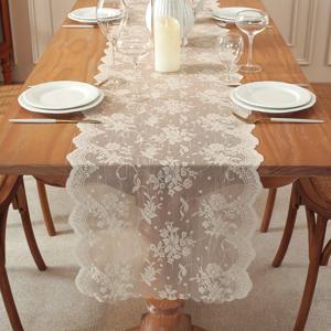 TEMU 1개 패널 프렌치 컨트리 레이스 자카드 투명 테이블보, 폴리에스터 소재, 식탁, 커피 테이블, 티 테이블 및 테이블 장식에 적합