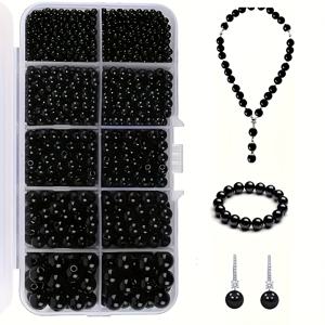 TEMU 1600개 블랙 씨드 비즈 세트, 3/4/5/6/8mm 사이즈, 칸막이 포함 박스 포장, 소소한 선물용, 팔찌 만들기, DIY 구슬 주얼리 용품으로 사용 가능