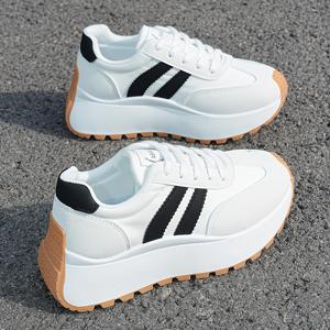 TEMU 2026 봄 신상 여성 캐주얼 스포츠 신발 | 두꺼운 밑창 키높이 다용도 레트로 캐주얼 신발, 레이스업 클로저, 단색, 로우탑, 올 시즌|운동화|여성운동화