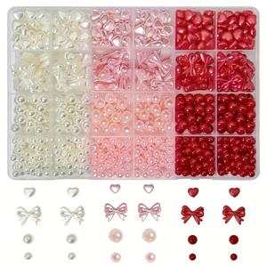 TEMU 750개 DIY 멀티컬러 하트 & 리본 비즈 액세서리 만들기 키트 - 컬러 코드 아크릴 비즈와 사전 제작된 리본 비즈, 목걸이, 팔찌, 폰 체인 액세서리용 - 발렌타인데이, 생일 선물