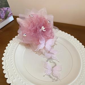 TEMU 달콤하고 상쾌한 스타일리시 아크릴 꽃 메시 나비 태슬 헤어 클립