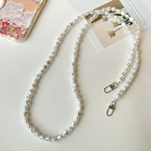 TEMU 120cm 여성용 모바일 폰 랜야드 롱 크로스바디 폰 스트랩 손목 비즈 체인 화이트 바로크 진주 체인 안티로스 슬링 스트랩클립 폰 스트랩
